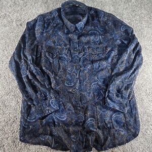 Eddie Bauer Button Down Womens XXL Blue Paisley L/S Sheer Blouse Pockets